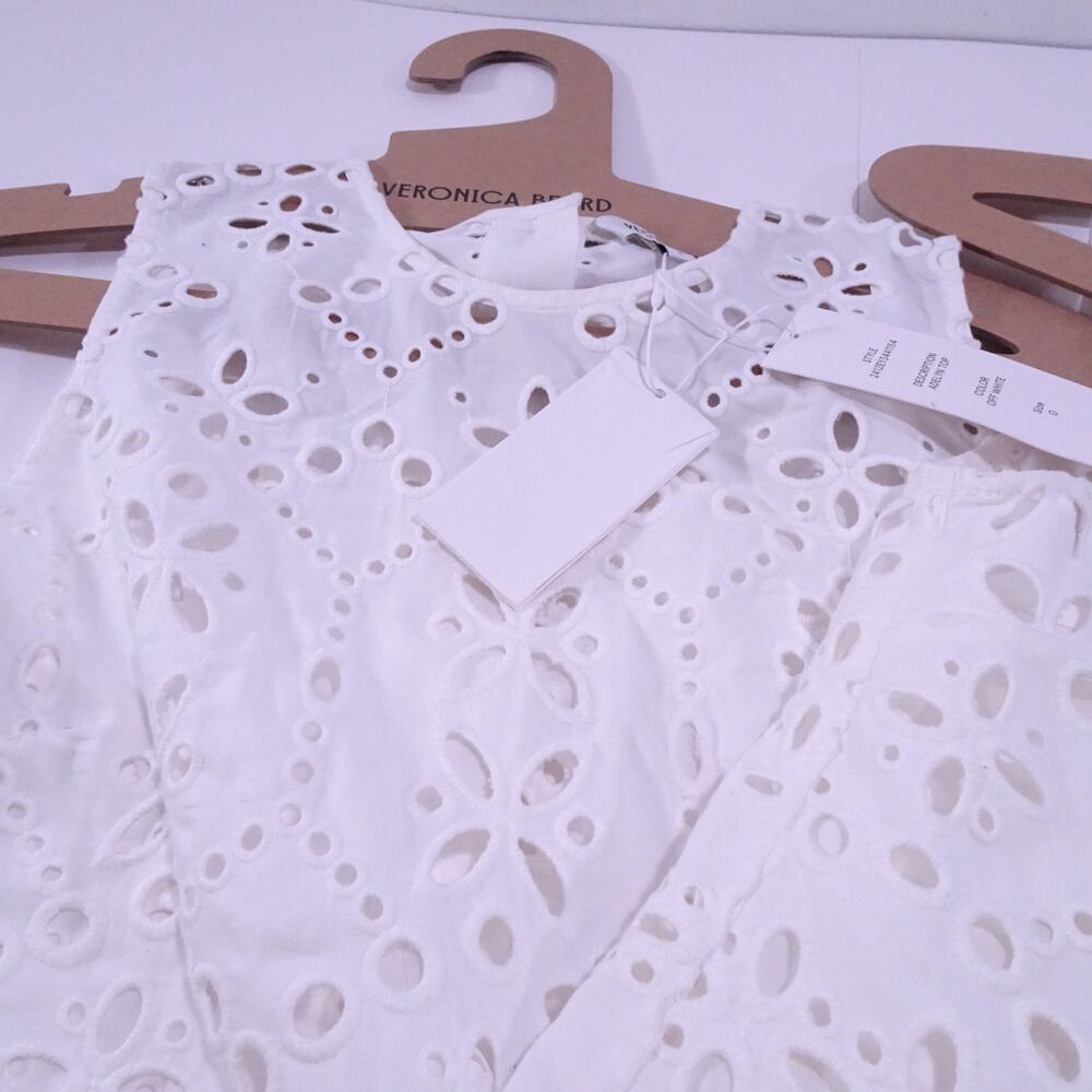 Veronica Beard  Adelyn Eyelet Sleeveless Top Sz 0 NWT 348 White IRRG - Picture 7 of 16